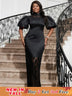 shiny black lace patchwork dress for women
