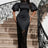 shiny black lace patchwork dress for women