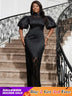 shiny black lace patchwork dress for women