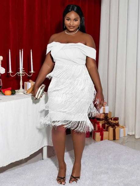 AOMEI Chest Wrap Off Shoulder Dresses Backless Bodycon Fringed Party High Waist