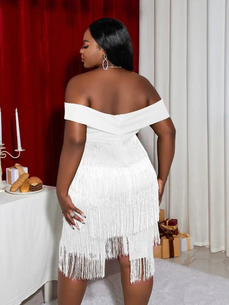 AOMEI Chest Wrap Off Shoulder Dresses Backless Bodycon Fringed Party High Waist