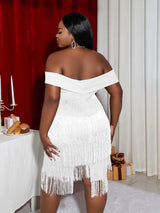 AOMEI Chest Wrap Off Shoulder Dresses Backless Bodycon Fringed Party High Waist