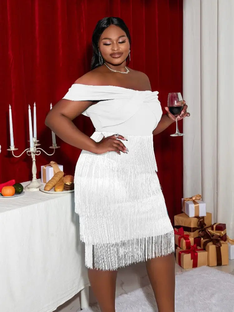 AOMEI Chest Wrap Off Shoulder Dresses Backless Bodycon Fringed Party High Waist