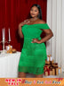 AOMEI Chest Wrap Off Shoulder Dresses Backless Bodycon Fringed Party High Waist Green / S