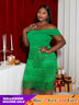 AOMEI Chest Wrap Off Shoulder Dresses Backless Bodycon Fringed Party High Waist Green / S