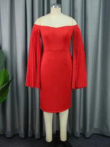 AOMEI Cloack Sleeve Party Dresses Off The Shoulder Red Bodycon Knee Length