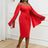 AOMEI Cloack Sleeve Party Dresses Off The Shoulder Red Bodycon Knee Length Red / S