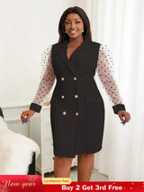 AOMEI Dots Tulle Sleeve Elegant Blazer Dress Mini