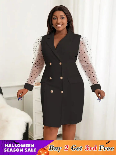 AOMEI Dots Tulle Sleeve Elegant Blazer Dress Mini
