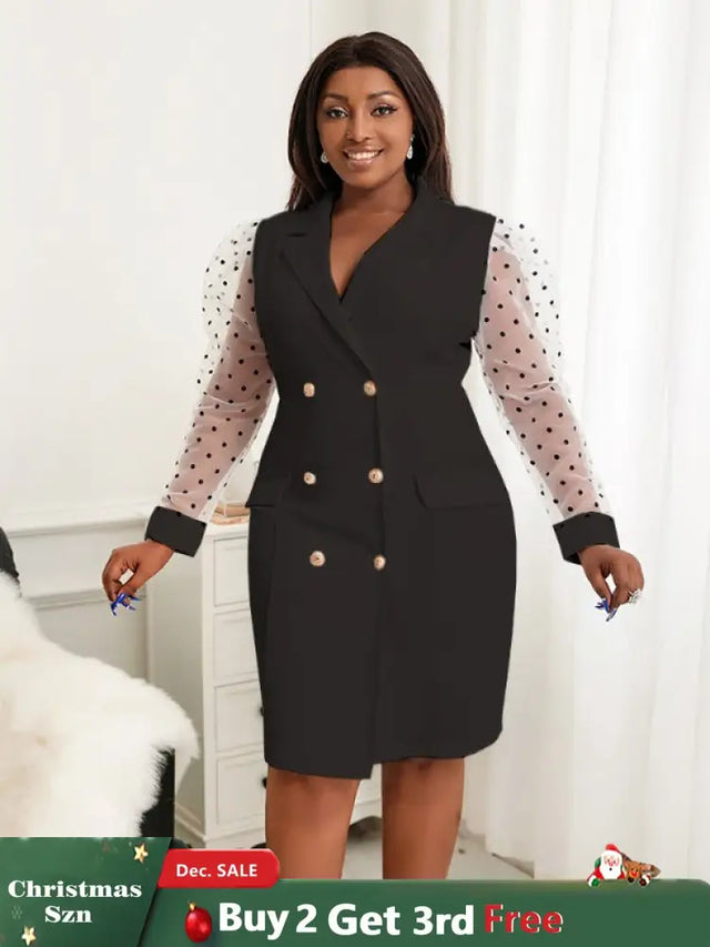 AOMEI Dots Tulle Sleeve Elegant Blazer Dress Mini