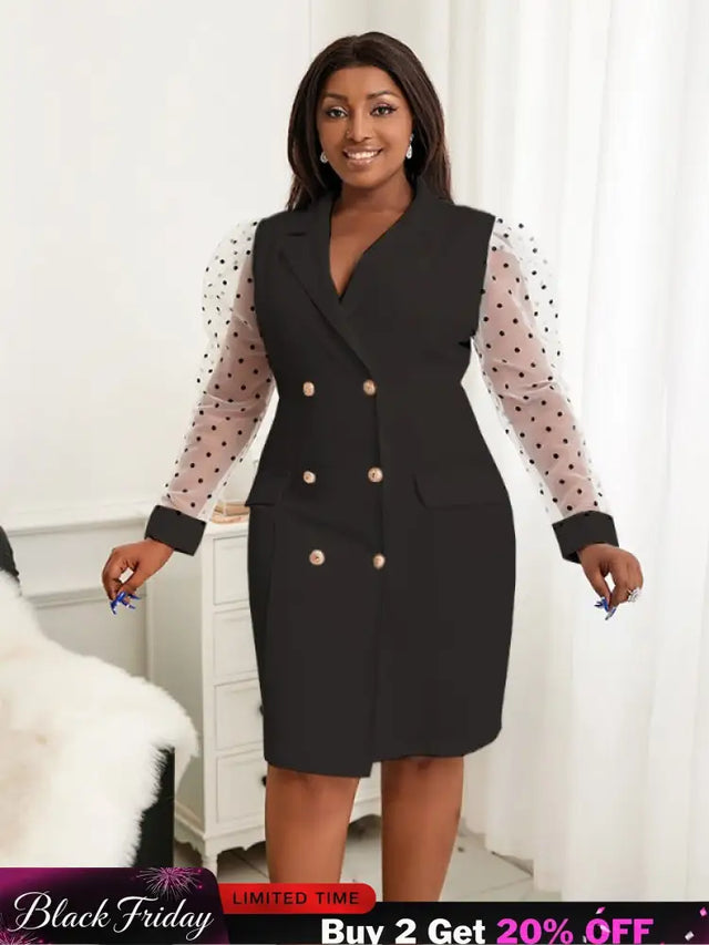 AOMEI Dots Tulle Sleeve Elegant Blazer Dress Mini