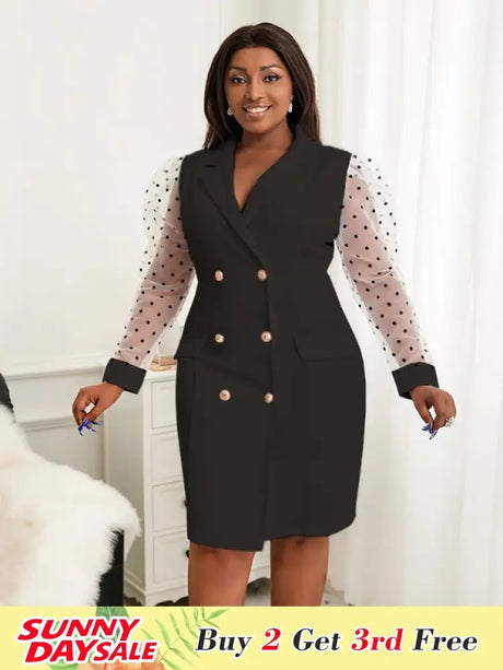 AOMEI Dots Tulle Sleeve Elegant Blazer Dress Mini