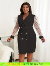 AOMEI Dots Tulle Sleeve Elegant Blazer Dress Mini