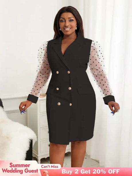 AOMEI Dots Tulle Sleeve Elegant Blazer Dress Mini