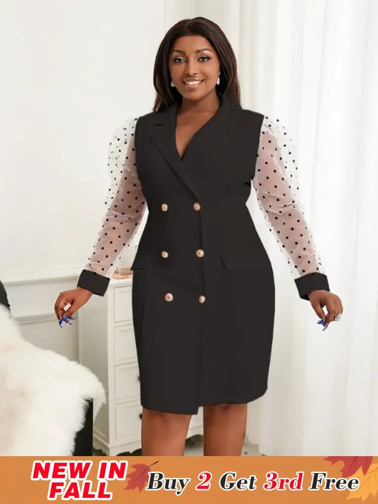 AOMEI Dots Tulle Sleeve Elegant Blazer Dress Mini