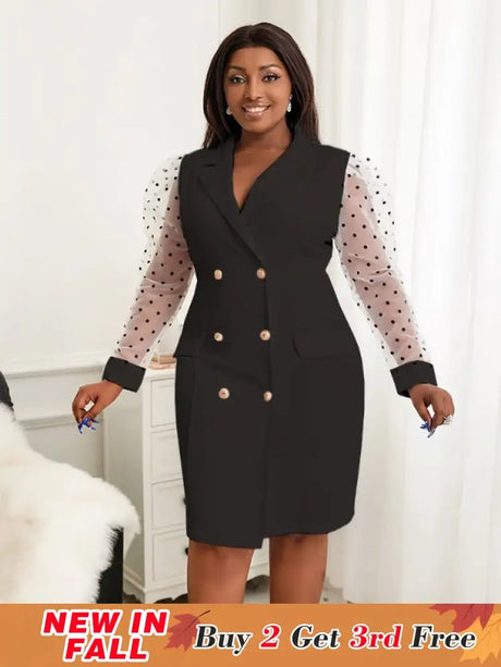 AOMEI Dots Tulle Sleeve Elegant Blazer Dress Mini