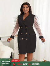 AOMEI Dots Tulle Sleeve Elegant Blazer Dress Mini