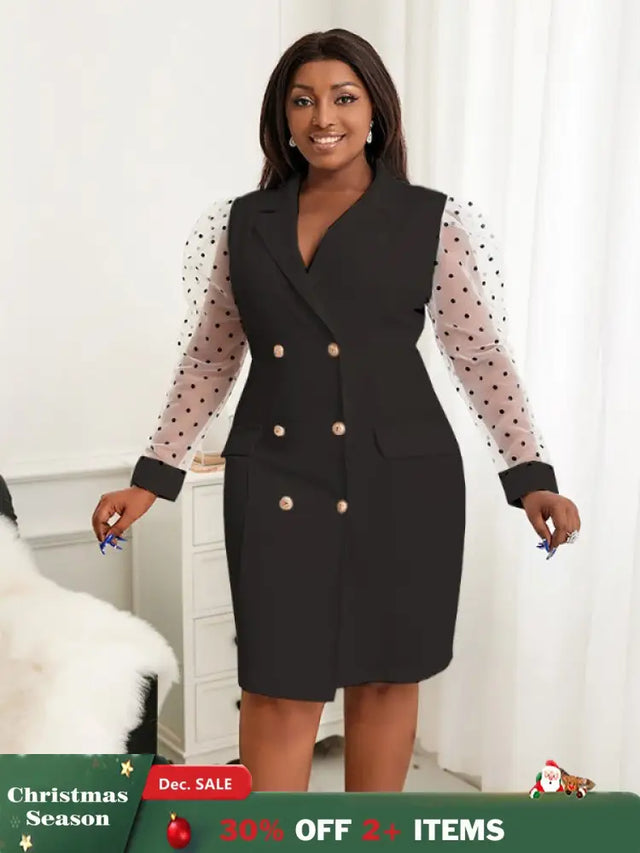 AOMEI Dots Tulle Sleeve Elegant Blazer Dress Mini