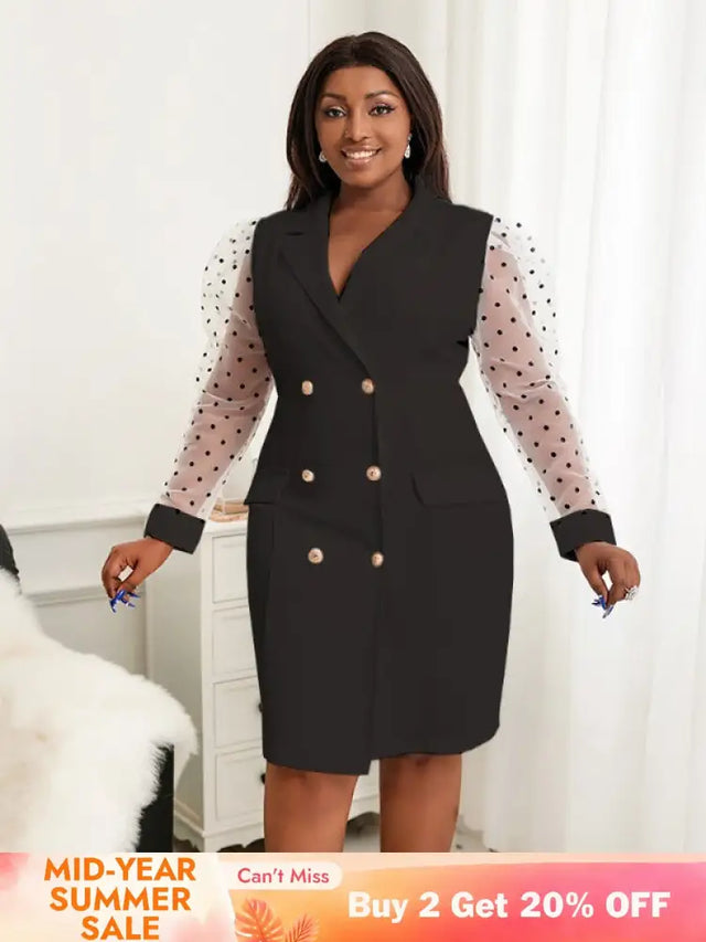 AOMEI Dots Tulle Sleeve Elegant Blazer Dress Mini
