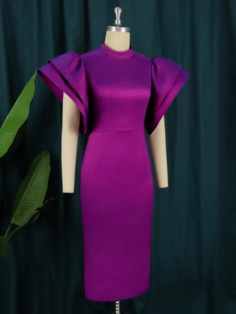 AOMEI Flare Sleeve Shiny Bodycon Party  Dresses