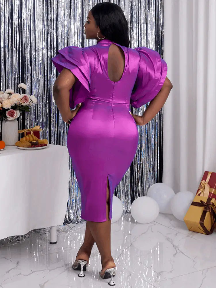 AOMEI Flare Sleeve Shiny Bodycon Party  Dresses