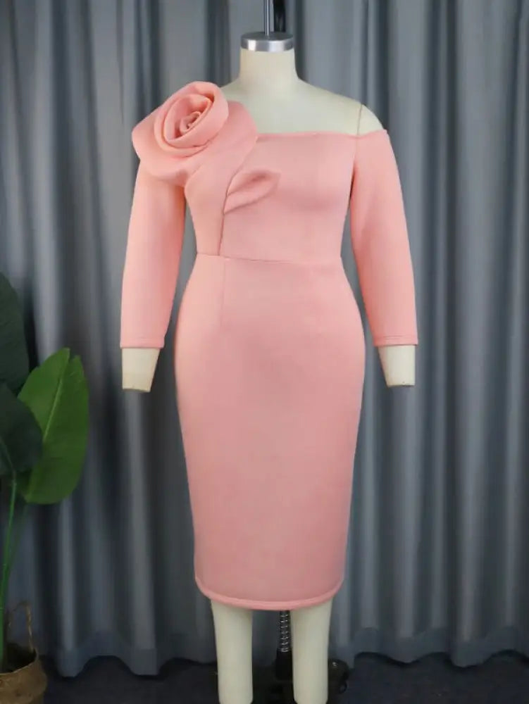 AOMEI Flower Asymmetrical Midi Party Dress