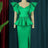 AOMEI Green Midi Peplum Ruffles Shiny Dress