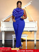 blue halterneck sleeveless jumpsuit for women