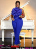blue halterneck sleeveless jumpsuit for women