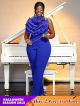 blue halterneck sleeveless jumpsuit for women