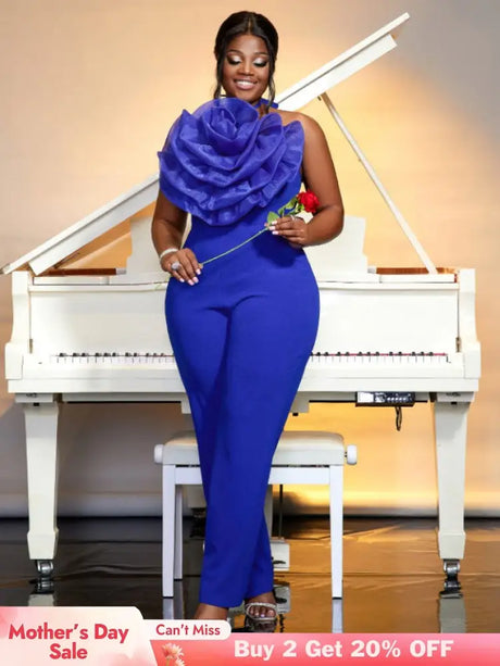 blue halterneck sleeveless jumpsuit for women