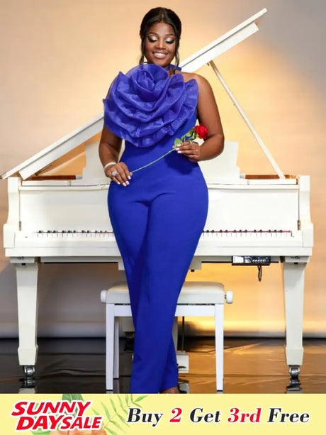 blue halterneck sleeveless jumpsuit for women