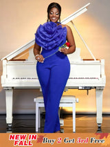 blue halterneck sleeveless jumpsuit for women