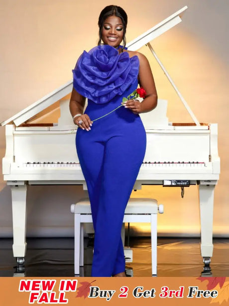blue halterneck sleeveless jumpsuit for women