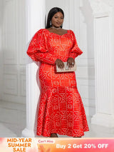 AOMEI Lantern Sleeve Printed Mermaid Maxi Dress