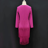 Aomei Long Sleeves Tassels Midi Deep V Neck Sexy Dress
