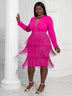 Aomei Long Sleeves Tassels Midi Deep V Neck Sexy Dress