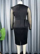 AOMEI Mesh Patchwork Beading Ruffle Dress Midi