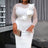 AOMEI Mesh Patchwork Beading Ruffle Dress Midi White / L