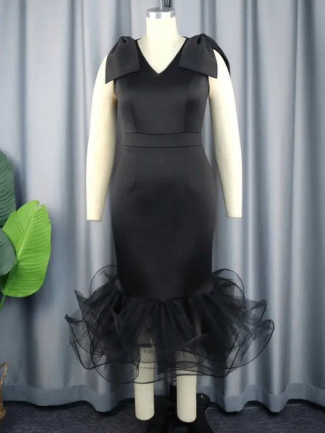 AOMEI Midi Sleeveless Bow V Neck Mermaid Dress