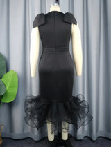 AOMEI Midi Sleeveless Bow V Neck Mermaid Dress