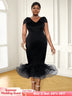AOMEI Midi Sleeveless Bow V Neck Mermaid Dress