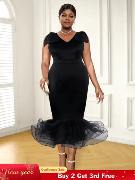 AOMEI Midi Sleeveless Bow V Neck Mermaid Dress