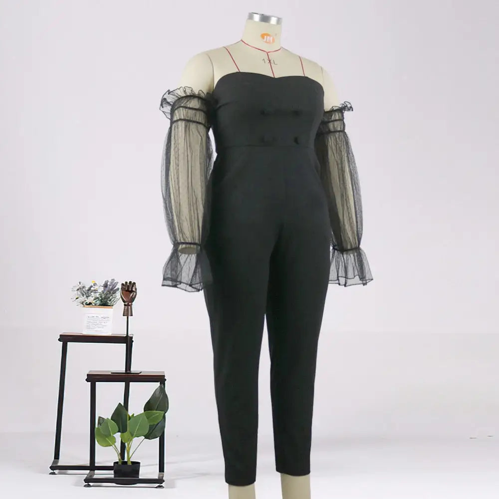 AOMEI Off Shoulder Backless Mesh Patchwork Jumpsuit Woman Jumpsuit