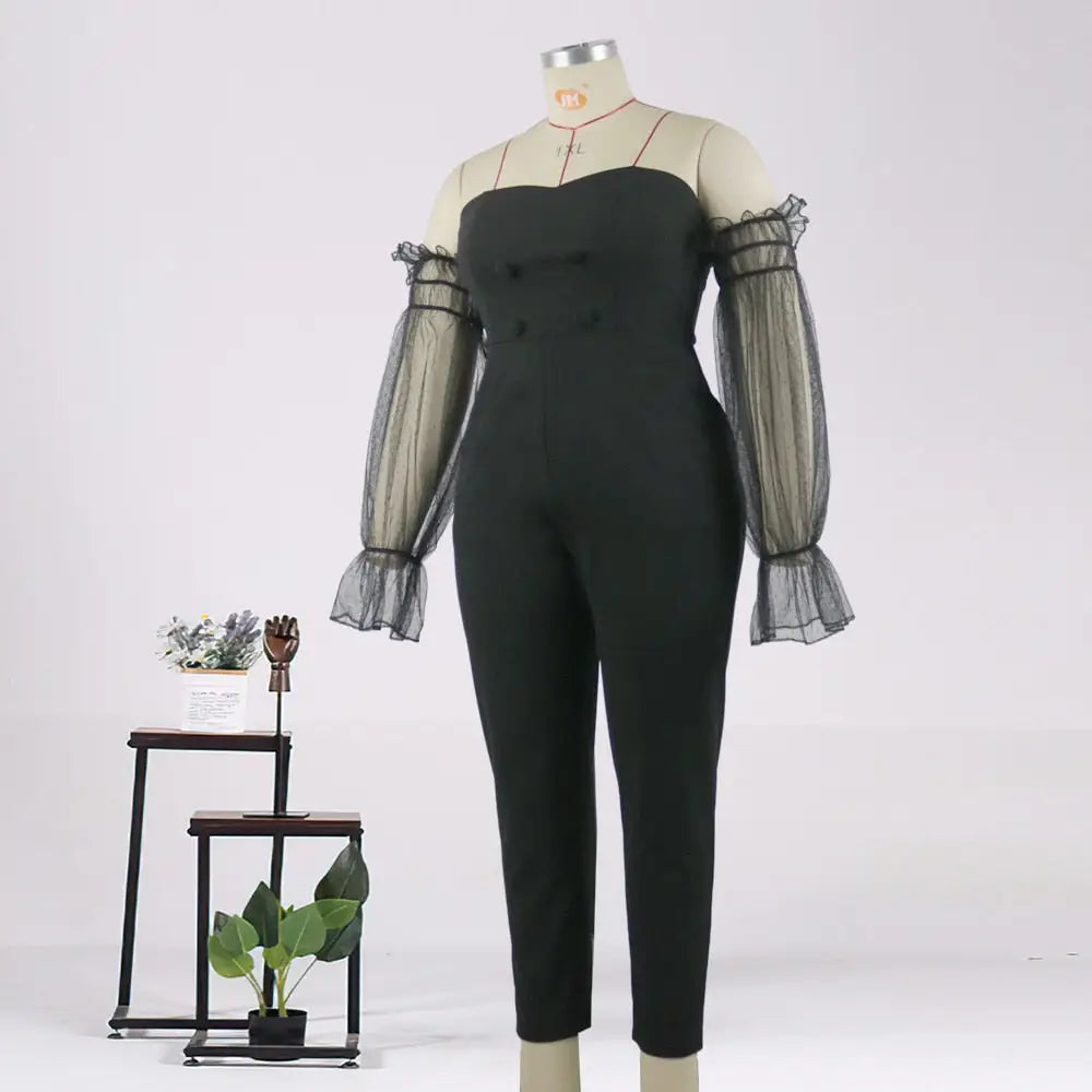 AOMEI Off Shoulder Backless Mesh Patchwork Jumpsuit Woman Jumpsuit