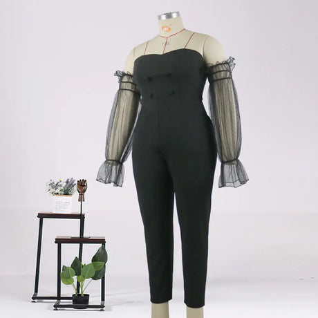 AOMEI Off Shoulder Backless Mesh Patchwork Jumpsuit Woman Jumpsuit