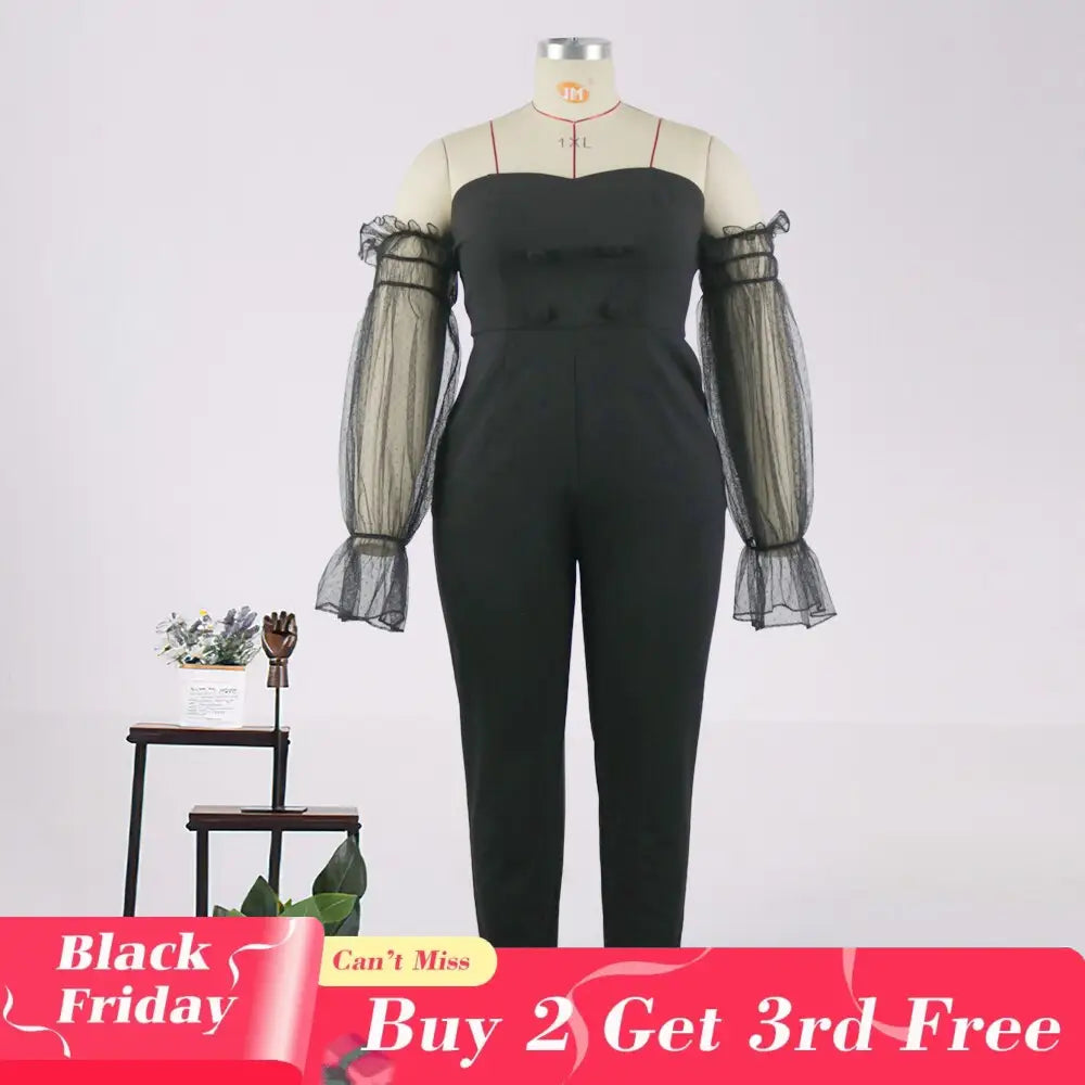 AOMEI Off Shoulder Backless Mesh Patchwork Jumpsuit Woman S / Black Jumpsuit