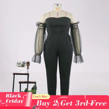 AOMEI Off Shoulder Backless Mesh Patchwork Jumpsuit Woman S / Black Jumpsuit