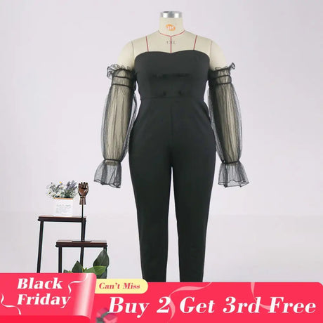 AOMEI Off Shoulder Backless Mesh Patchwork Jumpsuit Woman S / Black Jumpsuit