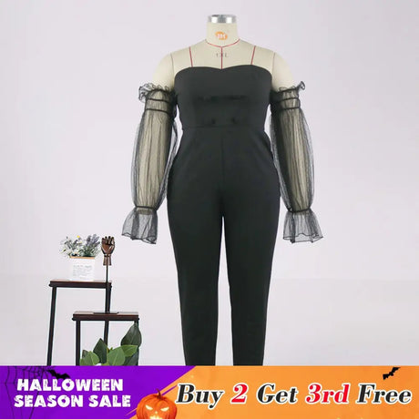 AOMEI Off Shoulder Backless Mesh Patchwork Jumpsuit Woman S / Black Jumpsuit